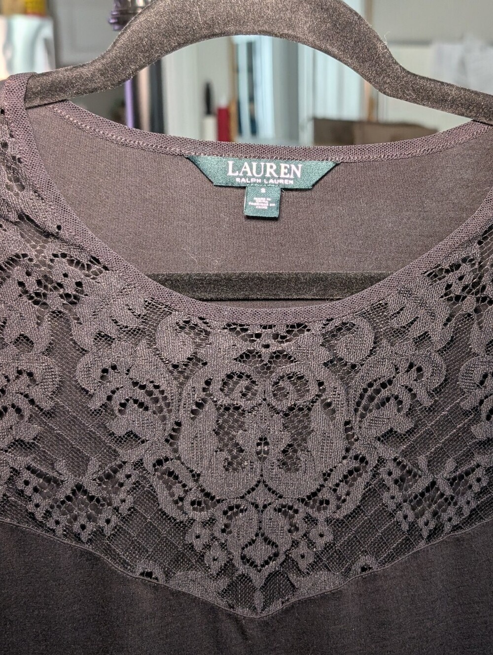 Ralph Lauren Lace-Yoke Black — Elegant Short-Sleeve - Picture 5 of 5